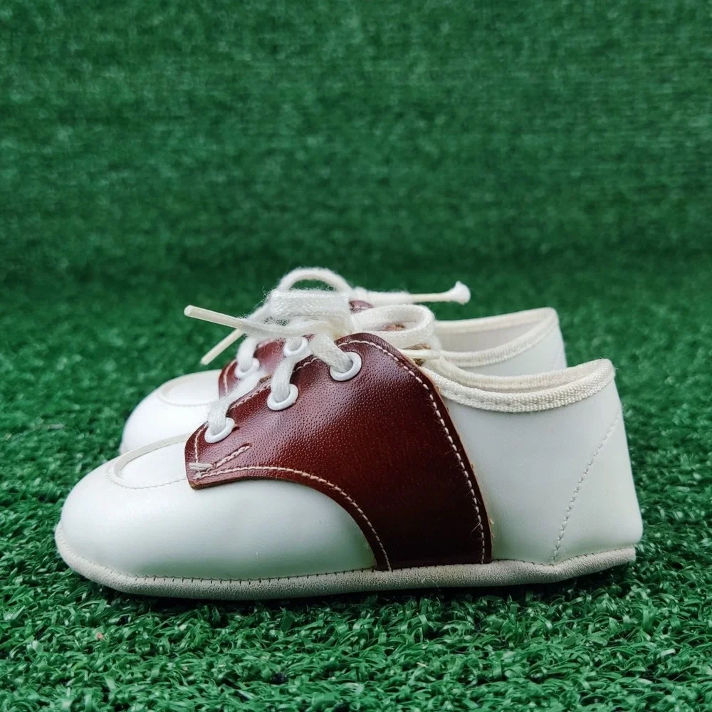 Unbranded Saddle Shoes Unisex Kids Size 2 White Brown Oxford Lace Up Pre-Walker